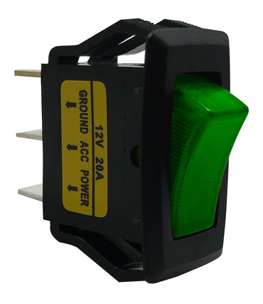 Universal Green Illuminated Rocker Switch ON / OFF SPST - 20 Amps @ 12 Volt